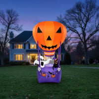 Outdoor Jack-O'-Lantern Balloon with Basket Lighted Pumpkin Inflatable with Ghost Illuminated Inflatable Hot Air Balloon Inflate for Homeowners, Party Hosts, Yard, Garden