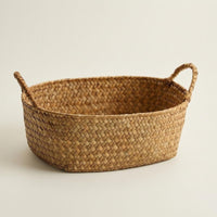 Oval Storage Basket Handmade Shelf Organizer Built-in Handles