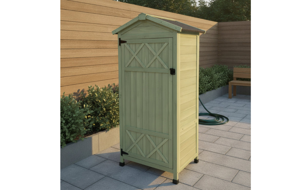 Vertical Outdoor Cabinet with Pitched Roof Freestanding Garden Storage Cabinet Long-Lasting Garden Shed Heavy-Duty for Gardeners