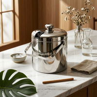 Stainless Steel Ice Bucket Condensation Resistant Two-Layer Ice Bucket Portable Barware for Chilled Drinks