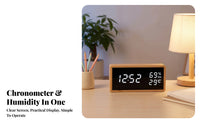 Humidity Display Bamboo Alarm Clock Battery Backup Desktop Alarm Clock USB Charging Home Gadget Dimmable