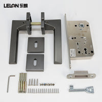 Modern Minimalist Square Handle Magnetic Door Lock with Key - Brushed Gray Quiet Wood Door Lock for Interior Rooms