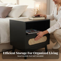 Wicker Drawer End Table Minimalist aesthetic Nightstand Woven Rattan Design