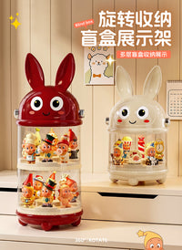 Cartoon Rabbit Rotating Display Box for Blind Boxes, Transparent Dustproof with Lid, Double Layer