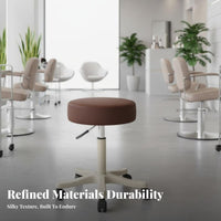 Padded Salon Work Stool Waterproof Upholstery Adjustable Swivel Stool with Wheels Heavy Duty Backless Rolling Chair for Beauticians, Artists, Workshop