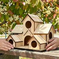 Wooden Birdhouse Nest Box with Multi-Level Complex Design, Solid Wood Freestanding Garden Birdhouse and Bird Nest Box for Outdoor Garden Use
