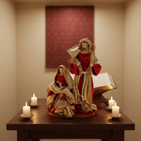13 Inch Holy Family Figurine Detailed Figures Mary Jesus Tabletop Figure Freestanding Textile Dressed Nativity Statue for Christians