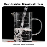 Heat Resistant Glass Measuring Cup Clear Scale Markings Borosilicate Glass Measuring Jug Large Capacity for Bakers, Cooking, Laboratory, Bar