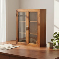 Retro Storage Cabinet Glass Doors Handmade Tabletop Storage Hutch for Collectors