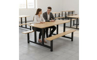 Easy to Clean Cafeteria Table with Attached Seats Long-Lasting Stainless Steel Dining Unit Space Saving Dining Hall Table and Bench Set Heavy Duty for Students, Breakroom