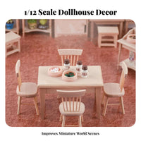 Realistic Design 1/12 Scale Table and Chairs DIY Craft 1/12 Scale Dollhouse Chair Artisan-Made Dollhouse Dining Set Long-Lasting for Miniaturists, Collectors, Hobbyists, Model Making, Dioramas
