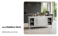 Rust Resistant Kitchen Prep Table with Storage Easy to Clean Metal Prep Table with Sliding Doors High Load Capacity Commercial Kitchen Cabinet Multi-Purpose for Restaurant Owners, Home Cooks, Cafeteria, Workshop, Warehouse, Garage