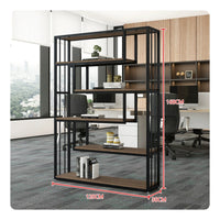 Display Bookcase Freestanding Partition Shelf Industrial Style Bookshelf Multi-tier Display Rack Open Back Metal Wood Bookcase Privacy Screen with Storage Suitable for Office Living Room Entryway Home Decoration