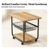 Two-Tier Rolling Side Table Metal Frame Furniture Compact for Beside a Sofa