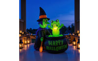Green Inflatable Witch with Frog Bright Witch Inflatable with Pot Spooky Yard Inflatable Decoration Scary for Lawn
