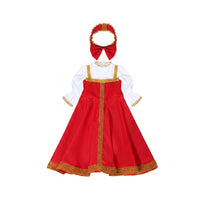 Red Folk Costume Dress Gold Trim Costume Dress with Headpiece Long Sleeve