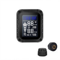 Motorcycle Tire Pressure tracking System, cordless TPMS, live LCD display, waterproof, temperature alarm, compatible with multiple design S of S designs.