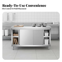 Stainless Steel Work Table Assembly Commercial Prep Table with Cabinet Easy to Clean Stainless Steel Workbench for Caterers, Cafeteria, Bar, Garage