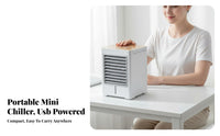Desktop Air Chiller Mist Humidifier Desktop Cooling Fan Triple Wind Settings Mini Water-Cooling Chiller for Students, Office Workers, Desk