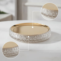 Round Tray with Mirrored Golden Surface Mirrored Tray Geometric Shallow Dish for Tabletop, Vanity