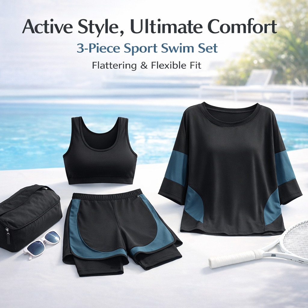 Swimsuits for Women with a Comfortable Padded Bra and Three Piece Design, Stylish Tankini Set for Plus Size Ladies