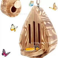 Wooden Wall-Mounted Butterfly House with Feeder for Garden and Patio