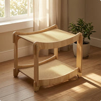 Two-Level Feline Bed Natural Finish Pet Furniture Stable Frame