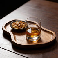 Acacia Wood Dessert Plate Japanese Design Wavy Border Coffee Tray for Home Cafe