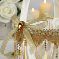 2 Pieces Flower Girl Basket Handmade Event Accessory Ribbon Bow for Bride