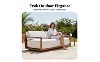 4 Pieces Weather-Resistant 4-Piece Wooden Conversation Set durable Wood Frame Outdoor Furniture luxuriously soft seat pads Patio Lounge Group Removable seat pad protectors for Families, Adults, property owners, Garden, rearyard, Porch, waterfront