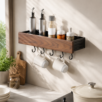 Wall Shelf, Wall-Mounted Rack, Black Walnut Wood, Set of 7, Wall Shelf, Rental-Friendly, Kitchen Storage, Wall Storage