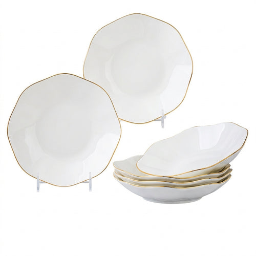 Bone China Serving Plates with Gold Trim, Modern Minimalist Style