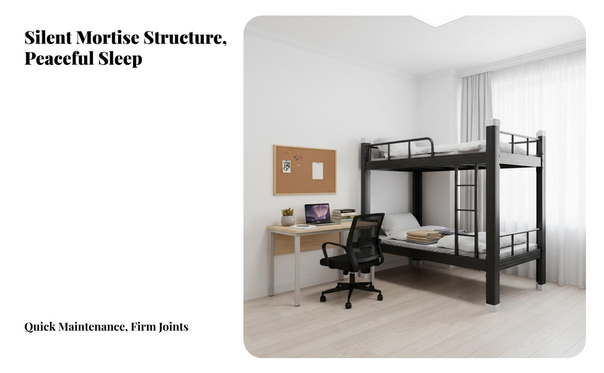Long-Lasting Metal Bunk Bed Space-Saving Dormitory Bed Safety Guardrails Bedroom Furniture Easy Assembly for Employees, Roommates, Personnel Quarters, Apartment, Hostel, Small Room