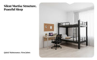 Long-Lasting Metal Bunk Bed Space-Saving Dormitory Bed Safety Guardrails Bedroom Furniture Easy Assembly for Employees, Roommates, Personnel Quarters, Apartment, Hostel, Small Room