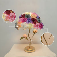 Decorative Rose Lamp Multicolor Floral Table Lamp Gold-Tone Corded for Bedroom, Living Room, Wedding