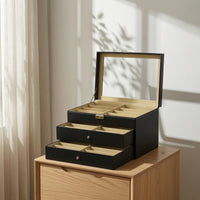 Eyeglass Display Case with Window Three-Tier Glasses Storage Box with Drawers Sunglass Organizer with Drawers Tabletop