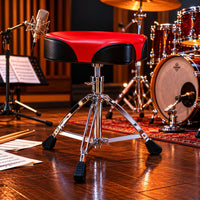 Tripod Base Height Adjustable Drum Throne Chrome Metal Height-Adjustable Drum Stool Rubber Foot Caps Performance Gear Locking Hardware for Drummers, Percussionists