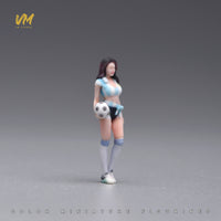 VM 1/64 Scale Soccer Baby Miniature Figure in Blue and White Striped Jersey Holding Football