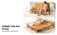 Foldable Folding Bamboo Daybed 2-in-1 Design Sofa Bed Space-Saving Convertible Seating Adjustable Backrest for Students, Apartment Dwellers, Homeowners, Bedroom, Office