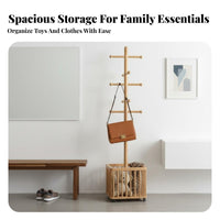 Rolling Valet Stand with Hamper 2-in-1 Design Clothes Rack Large Capacity Basket