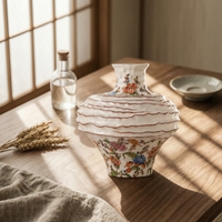 Hand-Painted Floral Vase Ice-Crack Finish Home Decor Wavy Ridges