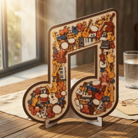 Music-Themed Wooden Jigsaw Interlocking Ornament Freestanding Layered Wood Interlocking Decor Cutout