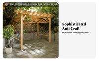 Wooden Trellis Pavilion with Furniture Includes Table and Chairs Freestanding Pergola Sturdy Wood Construction Gazebo for Courtyard, Backyard
