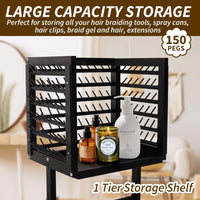 Black Three-sided Wig Styling Stand with Wheels, Large Storage Shelves, Mobile Wig Organizer