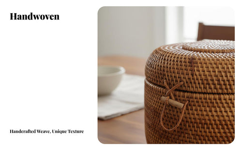 Rustic Design Rattan Storage Box Multi-Purpose Woven Fruit Storage Bowl Sturdy and Long-Lasting Natural Weave Decorative Box Large Capacity for Interior Decorators, Gift Givers, Living Room, Dining Table, Kitchen, Entryway