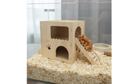 Interactive Toy Wooden Hamster House with Ramp Easy Assembly 2-Story Hamster Hideout for Pet Terrarium