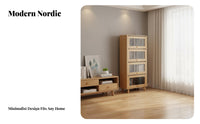 Bookcase Display Cabinet Freestanding Bookshelf Multi-layer Storage Cabinet with Solid Wood Frame Transparent Glass Doors Flip-up Door Storage Suitable for Living Room Bedroom Home Workspace