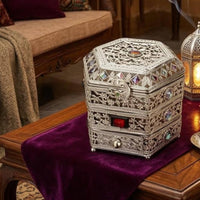 Electric Incense Burner Filigree Metal Incense Burner Electric Censer Gemstone Inlay Home Fragrance Lidded