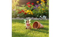 Fairy Eating Watermelon Ornament Whimsical Design Mystical Maiden and Canine Statue Glow in the Dark for Gardeners