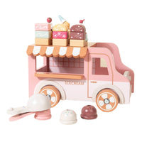 Wooden Dessert Cart Pink and White Dessert Cart Toy Striped Awning for Role-Play, Display